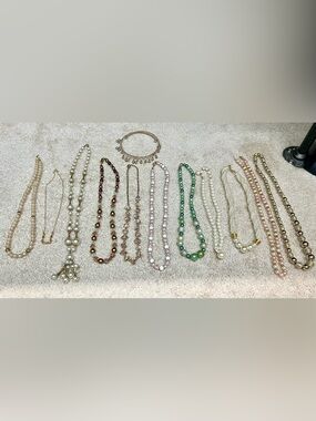 12 Vintage Antique Mixed Pearl and Bead Necklace Collection - Assorted Colors